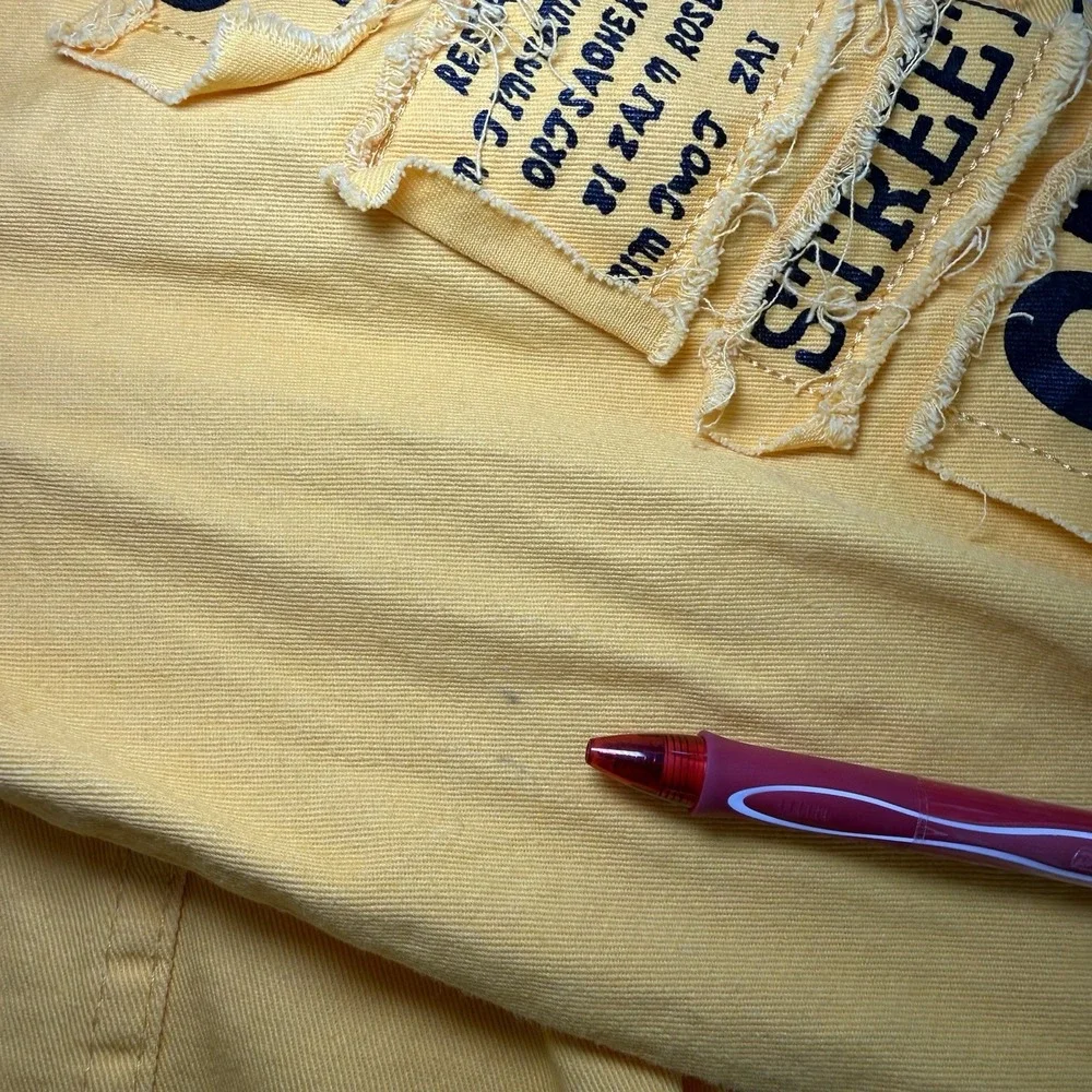 Yellow Graphic Denim Trucker Jacket Studded Streetwear School Ruined My Uff Mens